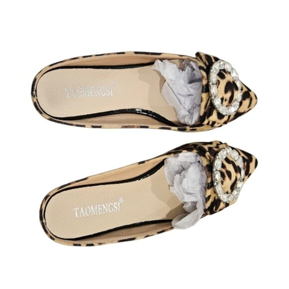 Taomengsi | Leopard Print Rhinestone Slip On Flats | Size 6 - Picture 8 of 12